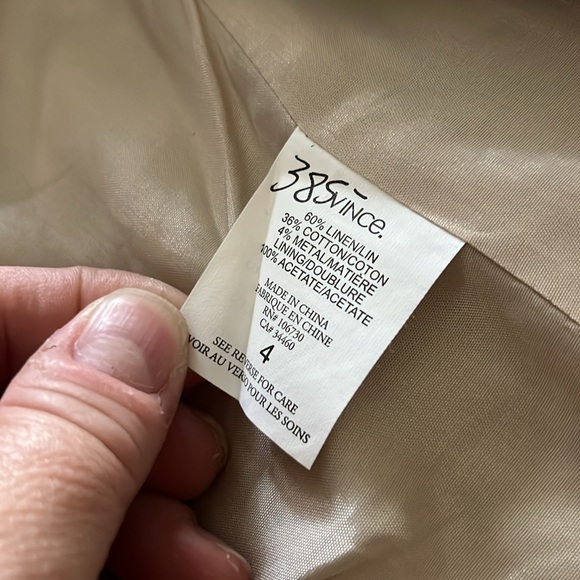 Vince Rustin Blazer Linen Blend Open Front Pockets Beige Light Tan Size 4 - Picture 7 of 7